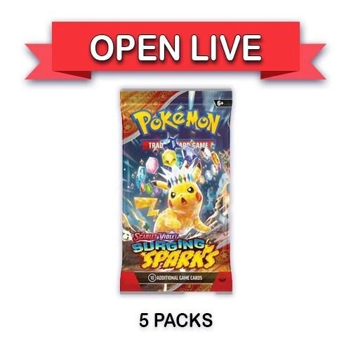 Open Live 5 Packs X Pokemon TCG Surging Sparks Loose Booster Pack English