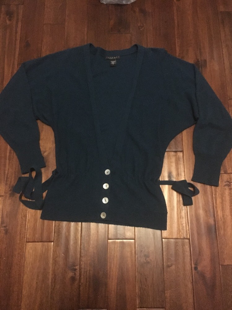 Laundry by Shelli Segal 100 Cashmere Tie Sweater Cardigan Blue Green V