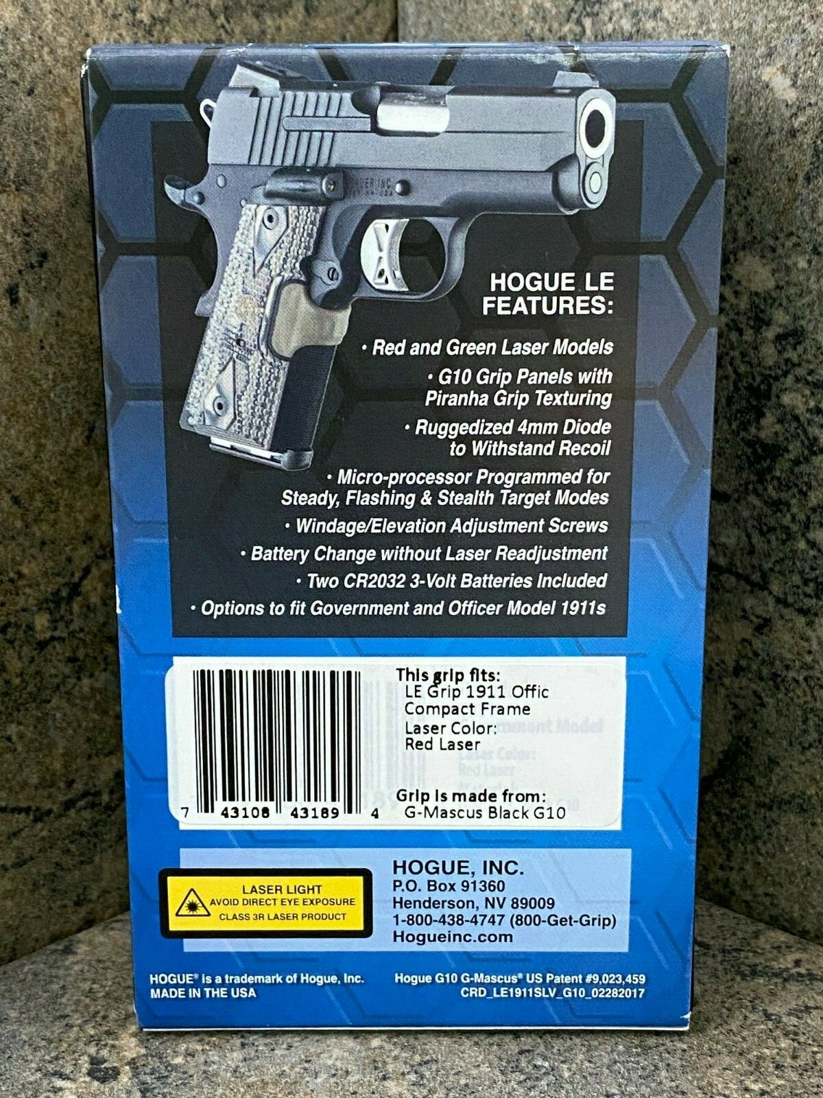 Hogue Piranha G10 Grip With Red Laser For Colt Officers Model 1911 - G-Mascus Black Finish