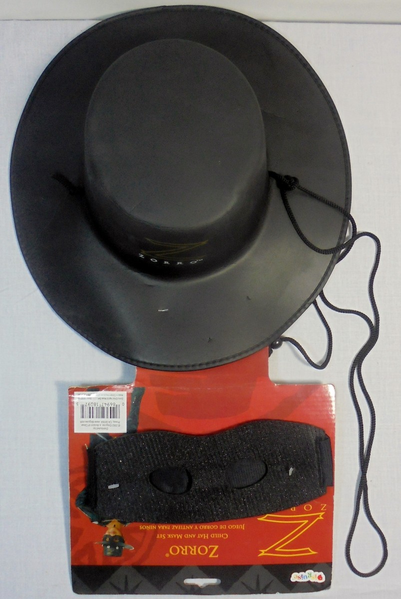 Y VTG 90's HALLOWEEN CARNIVAL ZORRO 11'' WESTERN BLACK HAT & MASK