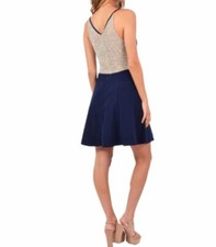 NWT Xscape Navy Sheer Bling Back Fit to Flare Sleeveless Dress size 6