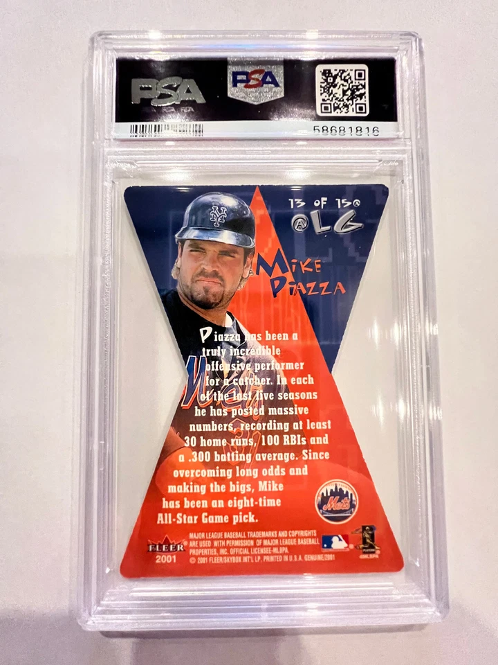 2001 Fleer Genuine Mike Piazza At Large  # 13  PSA 8  POP 1 - Image 2 of 2
