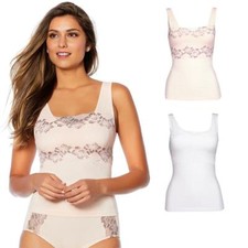 Rhonda Shear Lace-Overlay Tank with Shelf Bra 2-pack in Pink/White 605017 , L