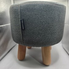 Linen Fabric Round Padded Ottoman Foot Rest Stool Gray w/ Wood Legs Stool