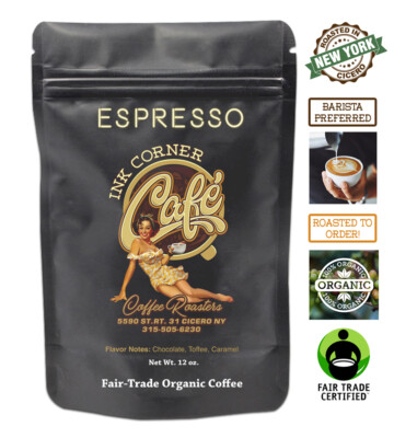 Ink Corner Cafe Organic Roasted Coffee Beans ESPRESSO Single Origin Fair Trade