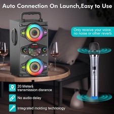 Wireless Outdoor  Home Party Speaker with Subwoofer, FM Radio, LED Lights, Mic