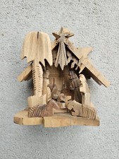 Vtg Olive Wood Nativity Scene Hand Carved from Bethlehem, Israel, Manger 