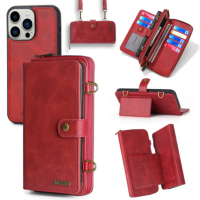 For Google Pixel 7 Pro Leather Wallet Zipper Magnetic Flip Cover Card Case+Strap