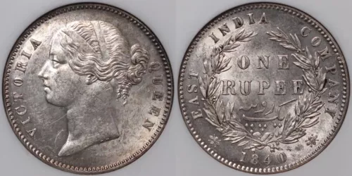 NGC Graded MS63 India-British 1840(B&C) Rupee S&W-3.33 Uncirculated Silver Coin