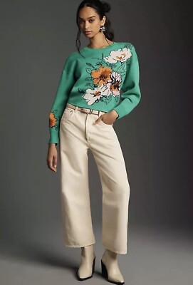 Anthropologie Maeve Sonal Nathwani Camryn Cropped Crewneck Sweater