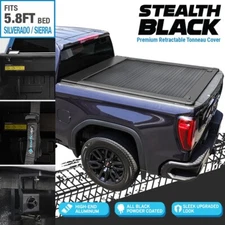 5.8ft Stealth Black MRB Tonneau Cover Premium Retractable For 2007-25 GMC Sierra