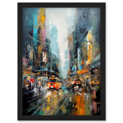 New York City Rainy Day Abstract Action Cityscape Framed Art Picture Print A3