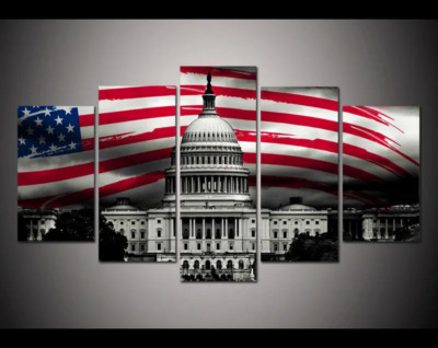 American Flag Washington DC Capitol House USA 5 Piece Panel Canvas Wall Art