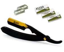 Men's Shaving Cut Throat Golden Head Straight Razor Barber Salon + 15 Astra 