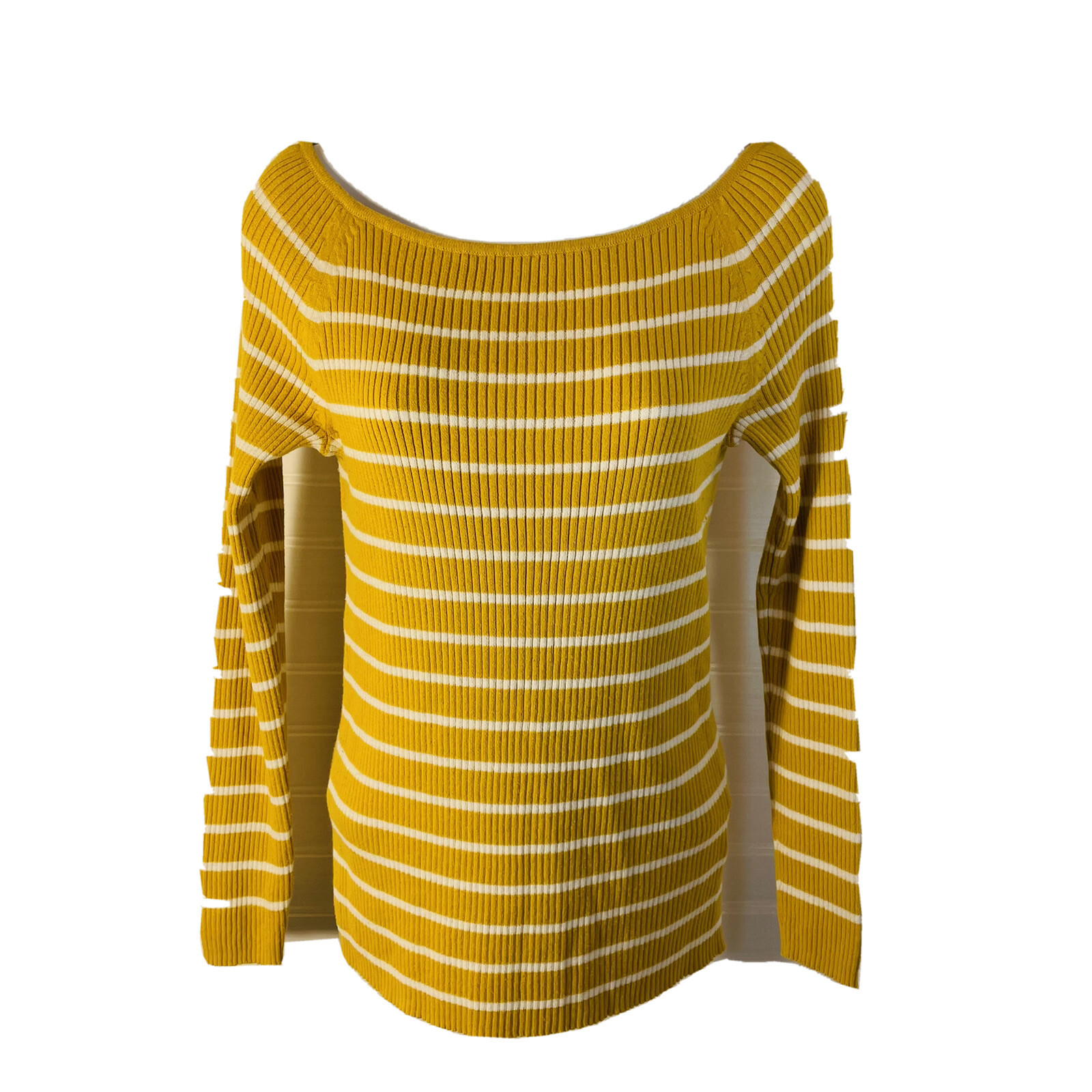 Old Navy rib-knit off-the-shoulder sweater size Small Mustard Yellow Stripe  EUC | eBay