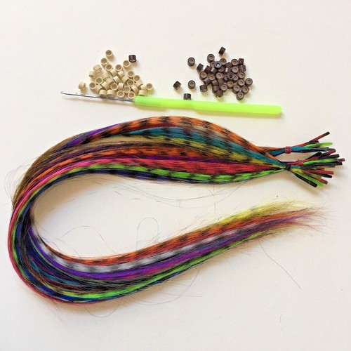 Synthetic Feather Hair Extension Kit-30 Feathers 1 Hook 60 Beads In Plastic Box - Picture 8 of 11