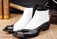 Men's Pointy Toe Rivet Zipper Color Splicing Gothic Ankle Boots Leather Shoes