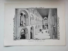 Vintage Antique Print 1906 Peterborough Cathedral The Nave Looking East
