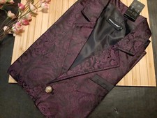 Barry.Wang Silk Victorian Vest Waistcoat Paisley Steampunk Formal Purple M