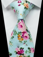 New Floral Blue Pink Green 100 Cotton Men's Tie Fashion Necktie 3.15'' 8CM 