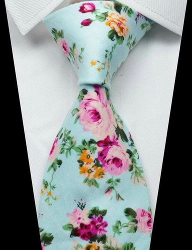 New Floral Blue Pink Green 100% Cotton Men's Tie Fashion Necktie 3.15''(8CM)