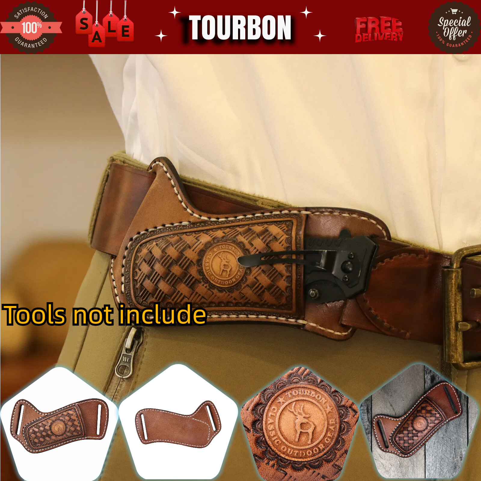 TOURBON Leather Folding Blade Knife SheathPocket Knives Carry Case Belt Pouch
