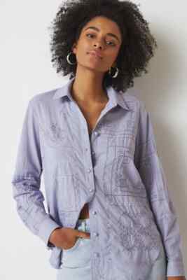 Anthropologie Handkerchief Buttondown Eyelet Embroidered Shirt Sky Tunic Top XS