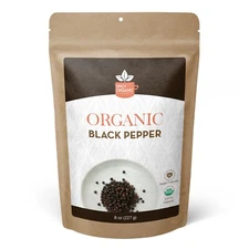 Organic Black Pepper 8 oz Whole Peppercorns for Grinder Fresh Flavor NonGMO