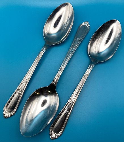 3 Silco Independence Serving Spoons Glossy Stainless Steel Flatware 8.25" USA