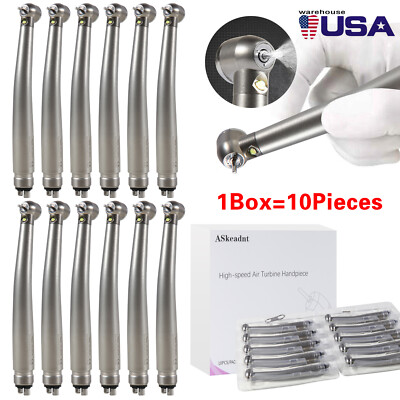 10pcs Dental E-generator LED Fiber Optic Turbine Handpiece Push 4 Hole ASkeadnt