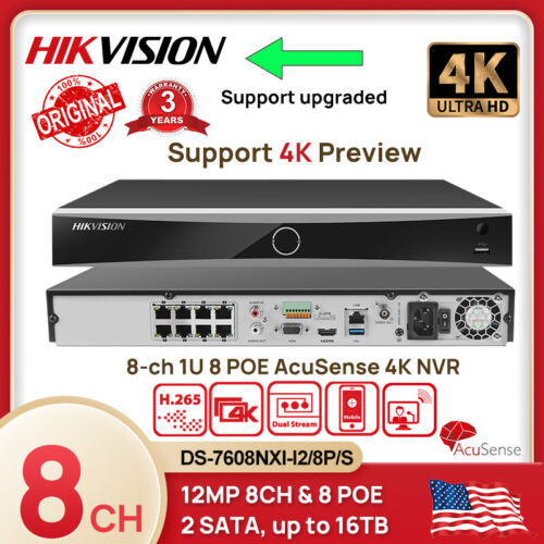 US Hikvision DS-7608NXI-I2/8P/S  AI 8-ch 1U 8 POE AcuSense 4K NVR Video Recorder - Picture 1 of 13