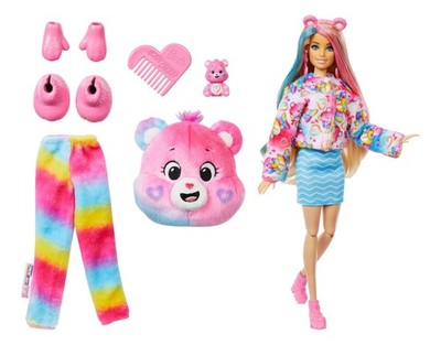 Barbie Cutie Reveal Puppe Plüschkostüm Glücksbärchen pink gelb blau *besch. VP