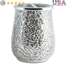 Mosaic Glass Toothbrush Holder Shiny Chrome Metal Top Elegant Bathroom Accessory