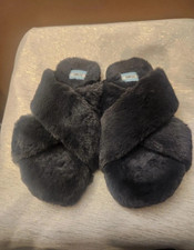 Toms Susie Women's Dark Charcoal Forged Iron Fur Slippers Open Toe Size 8