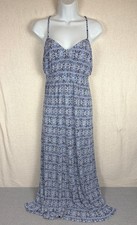 Mango Womens Maxi Dress Size 10 Blue Floral Smocked Spaghetti Strap NWT