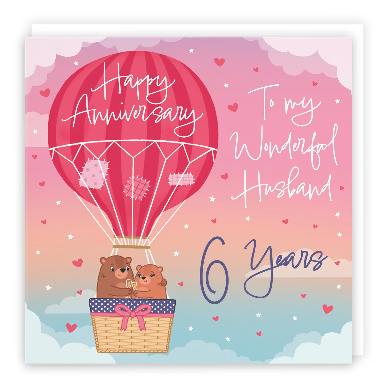 6th Husband Hot Air Balloon Anniversary Card Cute Bears