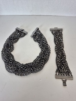 EXPRESS Chunky Heavy Metal Choker Necklace & Bracelet Gothic Biker Babe Chains