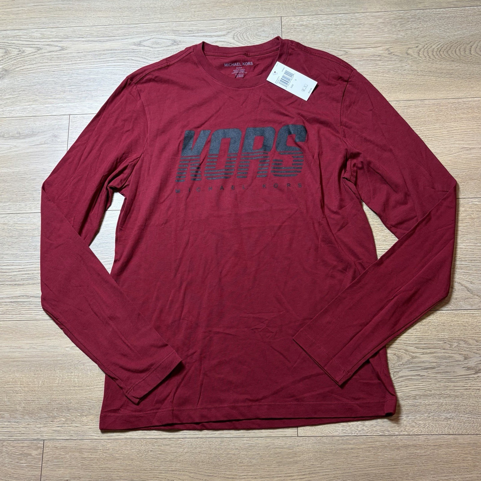 Michael Kors Long Sleeve Spell Out T-Shirt Red Size S NEW NWT Cotton