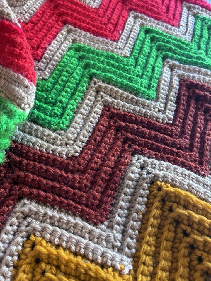 Manta Afgana - Patrón Chevron Zig Zag - Tiro Retro Multicolor 42X51 Foto 4 de 4