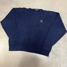 Polo Golf Ralph Lauren Sweater Mens XL Navy Cable Knit Crest Logo 100 Cotton