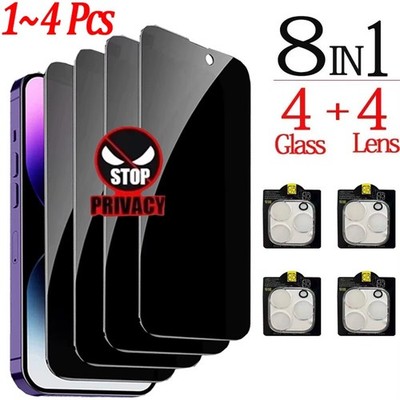 8 in 1 AntiSpy Glass For iPhone Pro Privacy 4 Screen Protector, 4 Camera protect