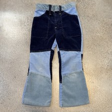 Vintage 80s Corduroy Patch Work Flare Pants Youth 21x21 Western Boho Cute 1980s