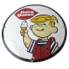 Vintage Dairy Queen Boy Mascot Porcelain Sign - Ice Cream Cone Sign