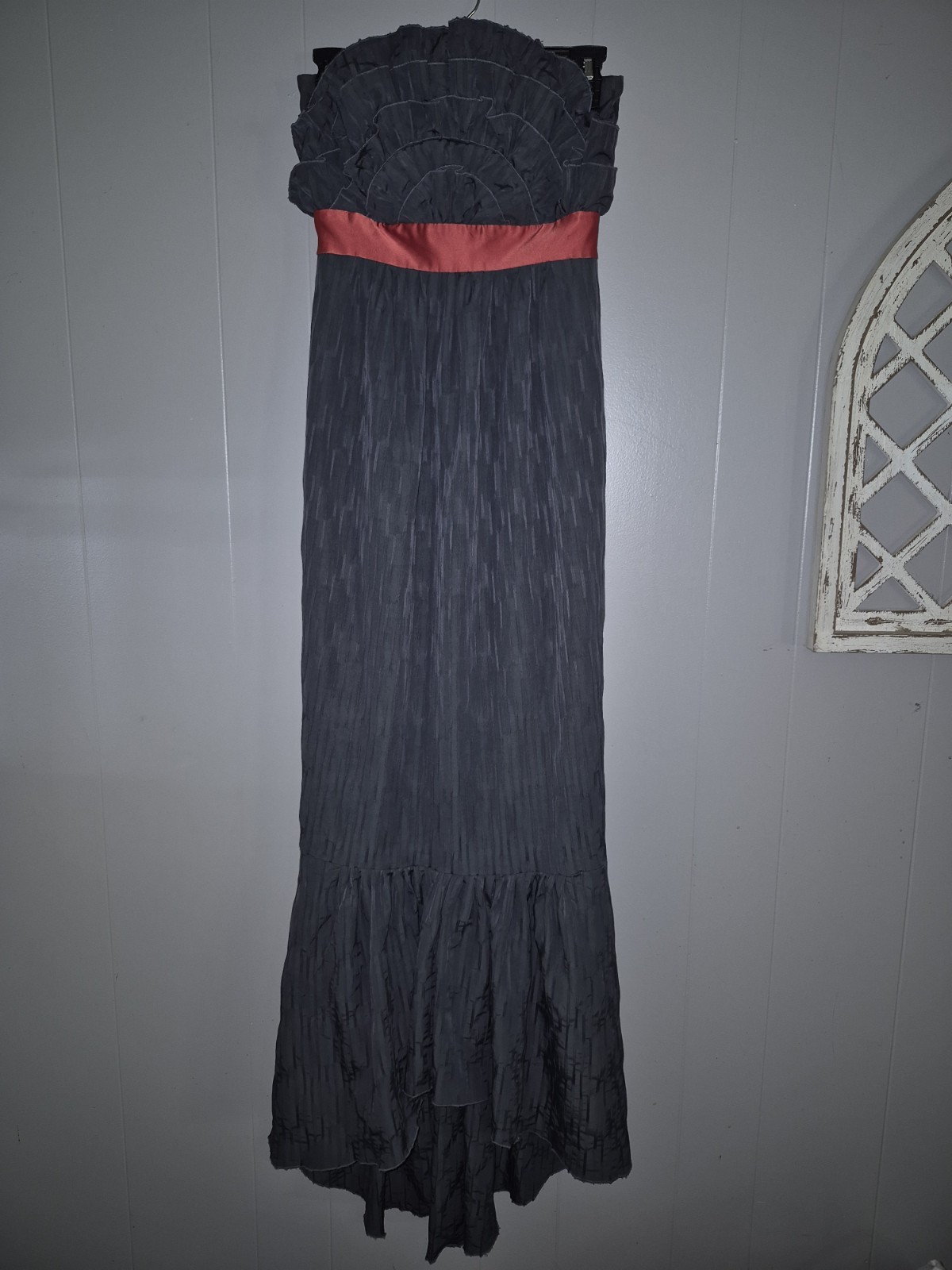 BCBGeneration Navy Ruffled Strapless Long Dress S… - image 1