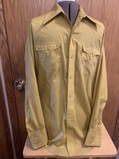 Vintage Karman Western Wear- Mens-M Mustard Color Square Dance Shirt-Pearl Snaps