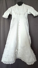 Antique French Christening Baptism Gown Cotton Piqu  Broderie Anglaise Lace 19c