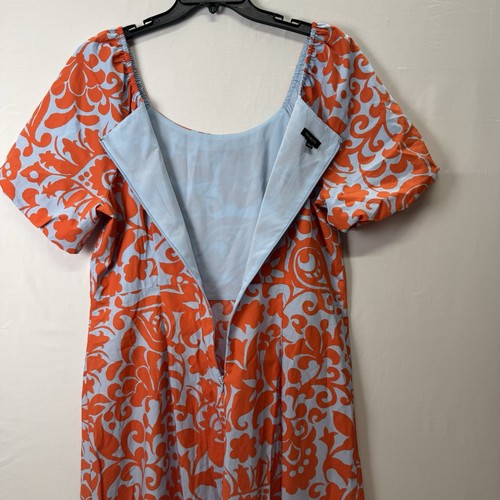 Talbots Dress 12 Women Puffed Sleeve Poplin Midi Fit & Flare Scooped Neck Floral - Picture 4 of 10
