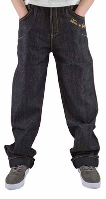 Time Is Money Boys Kids Loose Fit Turn Up Retro Denim Jeans   Adjustable Length