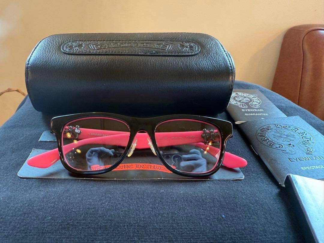 Chrome Hearts Hard Eyeglasses Size 49 BK/PRP Pink Black Frame Used W/Case  Japan
