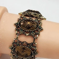 Vintage Emmons Chunky Link Bracelet Rhinestone Molded Glass Star Signed Jewelry